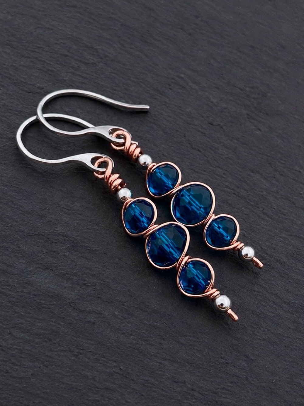 Wire Wrapped Artisan Earrings in Copper & Stainless Steel Sparkling Rondelles